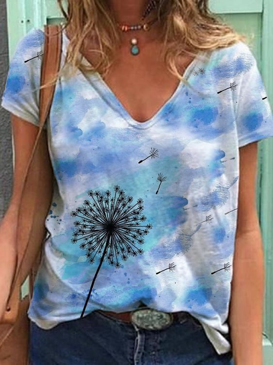 En stock 2021 crossover mujer algodón manga corta cuello V estampado 3D street hipster manga corta multicolor holgada mujer camiseta details Picture
