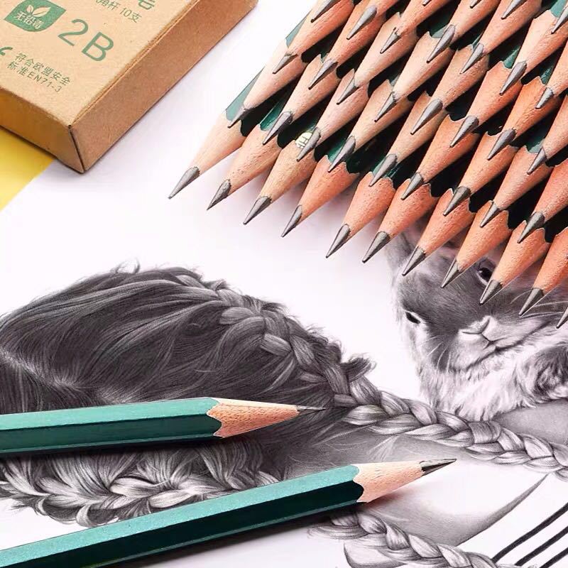 批发学生绘画考试2B铅笔素描HB木杆铅笔儿童书写学习用品练字铅笔