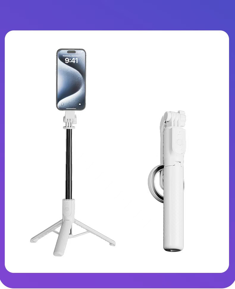Triangular magnetic selfie stick tripod, 360-degree rotating Bluetooth integrated stand, cross-border Item Picture