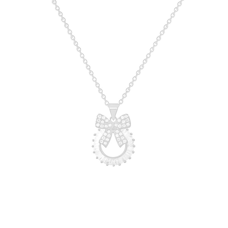Small Superflash Zircon Pendant Japan And South Korea Fashion Accessories New Collarbone Chain Choker Light Luxury Bow Titanium Steel Necklace Item Picture