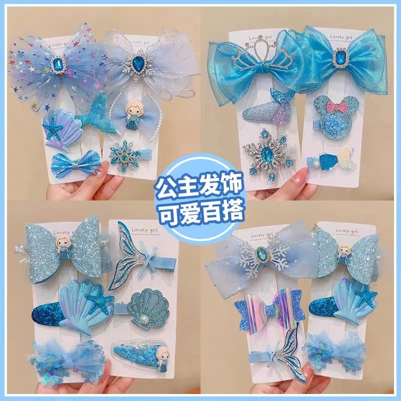 New Cute Crown Bow Hair Clip 3 Piece Set Mermaid Princess Hair Clip One Line Clip Bangs Clip Girls Hair Accessories