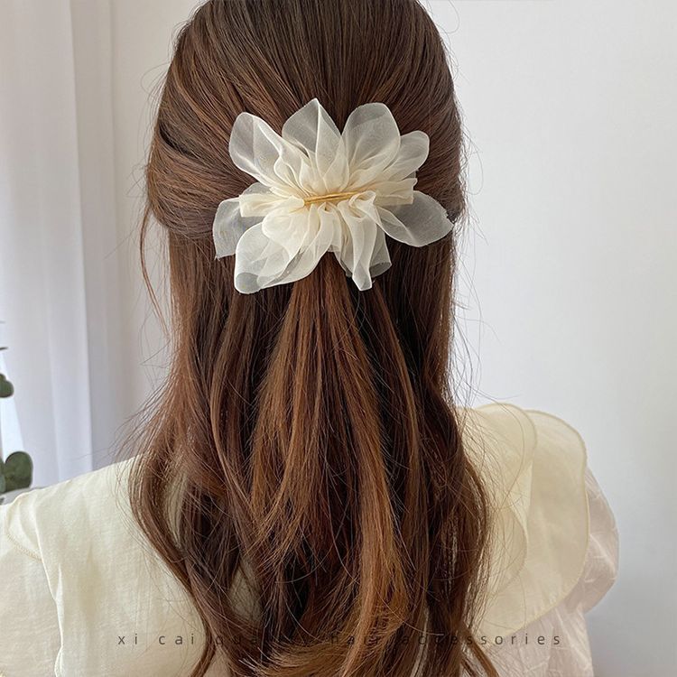 Super Fairy Chiffon Flower Hair Clip Female Summer Back Head Ponytail Clip Headdress Simple Spring Clip details Picture