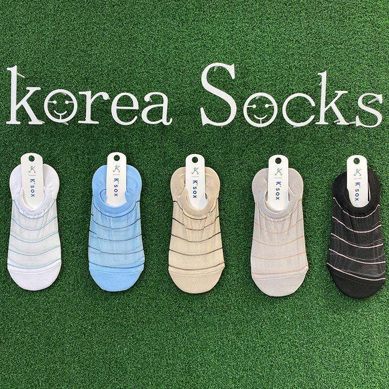 Dongdaemun, South Korea, wholesale of spring new thin mesh bright silk striped anti-slip and non-slipper women's socks