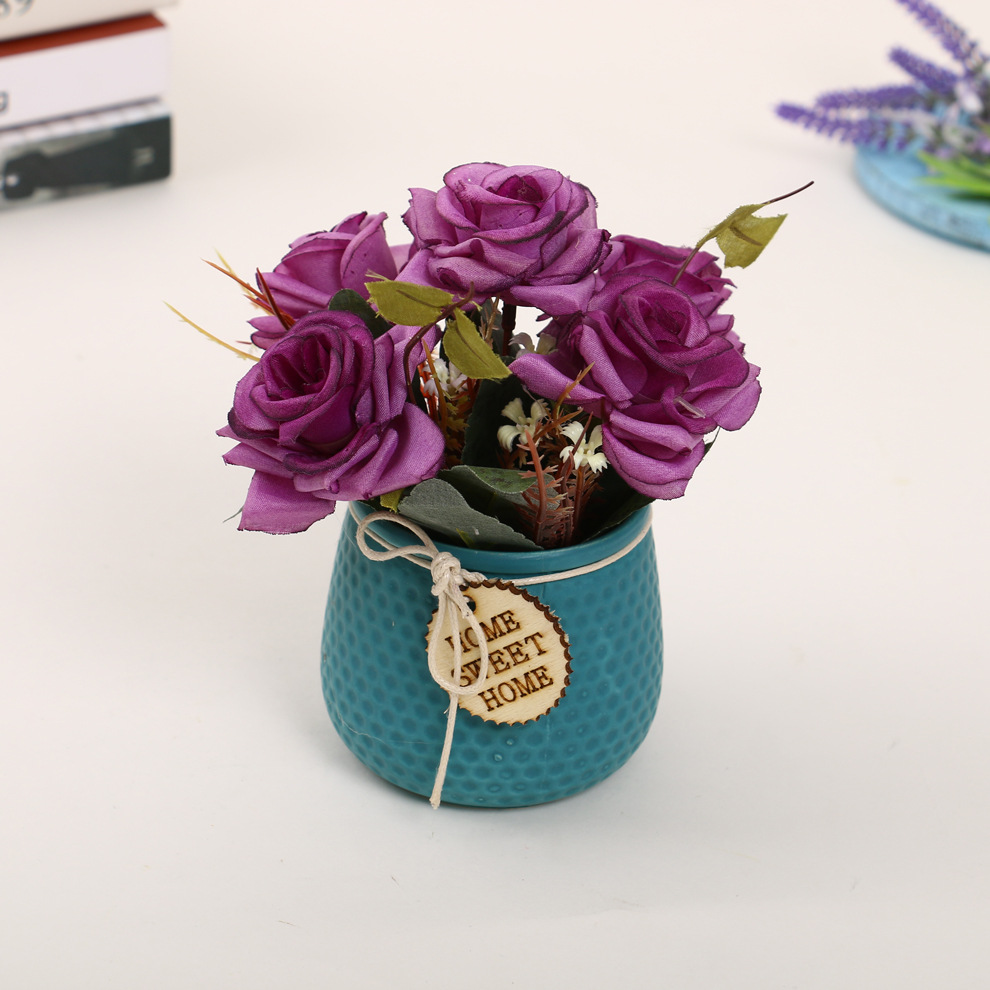 Wholesale of Nordic-style artificial flower decorative potted plants, living room rose bonsai, dining room artificial plants, and table ornaments
