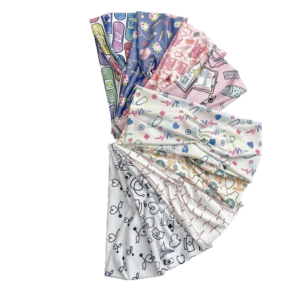 Cross-border new medical care series hair band, printed headscarf, sports hair band, cross wide edge fashionable hair tie Item Picture
