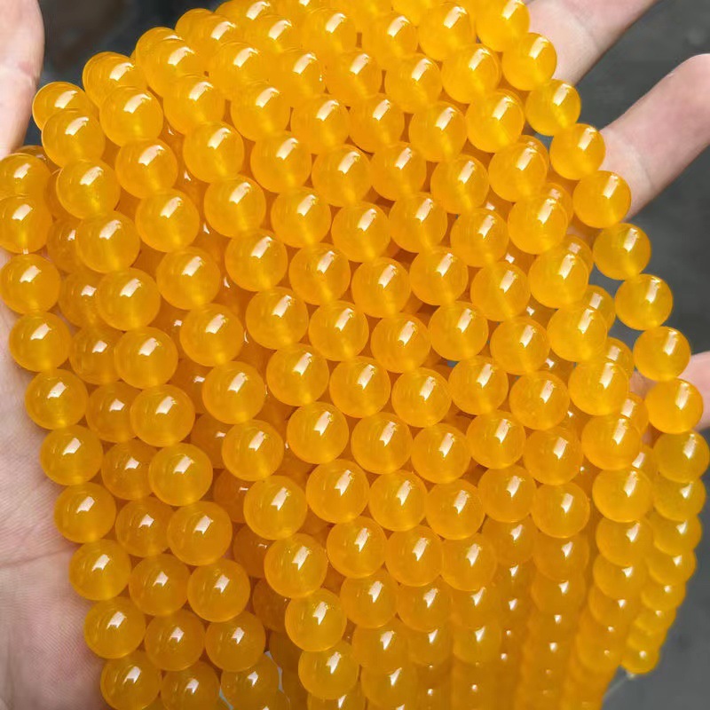 黄玉髓散珠黄玉黄水晶圆珠蜜蜡黄半成品diy饰品配件手链手串批发