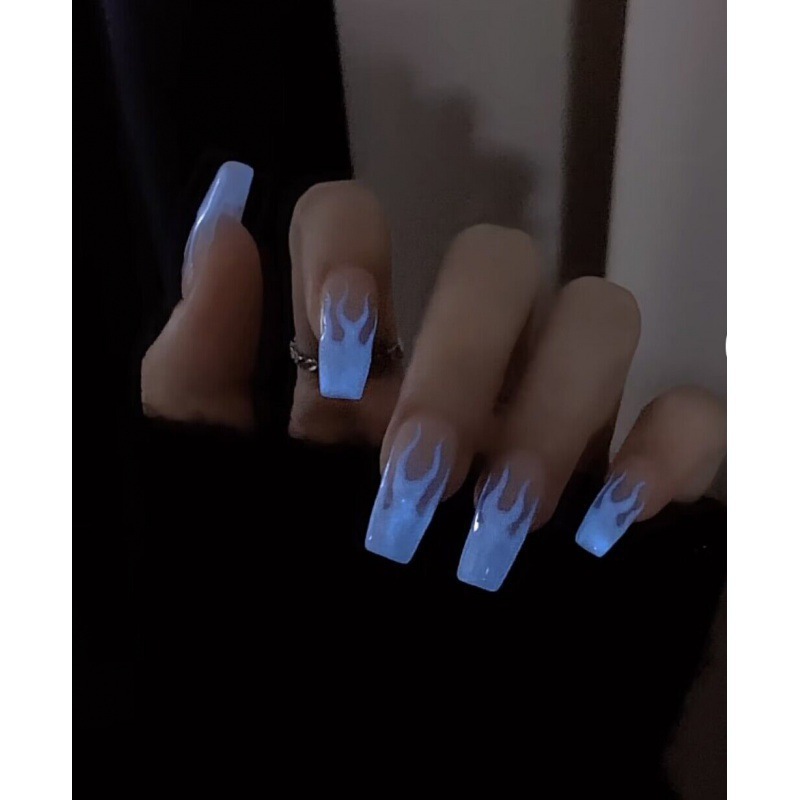 Canglan Jijin Industry Fire With Pure Hand-Worn Nail Hand Painted Luminous Flame Long Ballet Nail Nail Piece Finished details Picture