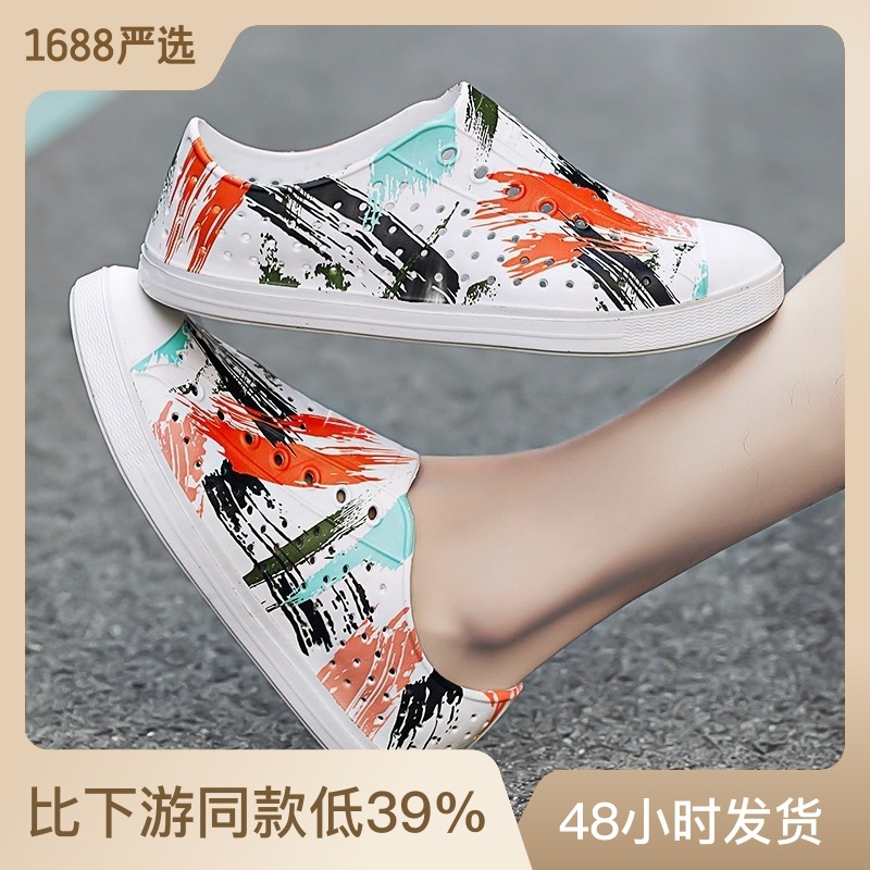 Summer Bambootune Crocs couples graffiti men's and women's casual Baotou wading outdoor beach breathable sandals full figure