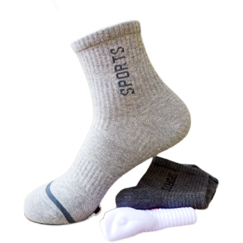 Spring And Autumn Thick Pure Cotton Socks Breathable Deodorant Perspiration Solid Color Letter Hygroscopic Gift Box Huabang Men Sports Socks Item Picture
