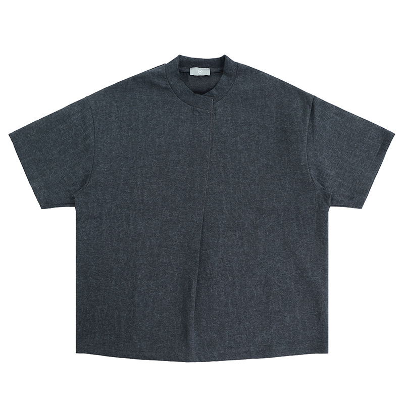 SUP Men's Wear - 2024 Spring/Summer new Collection: American streetwear brand solid color snowflake washable cotton loose off-the-shoulder short-sleeved T-shirt for men Item Picture