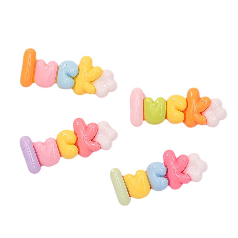 Bright Face Multi-Color Luck Letter Brand Diy Cream Glue Mobile Phone Case Hair Accessories Hair Clip Resin Accessories Wholesale Item Picture