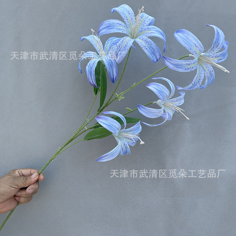 2025年新款5头3d打印花金百合仿真花结婚酒店布景装饰花艺百合花详情9