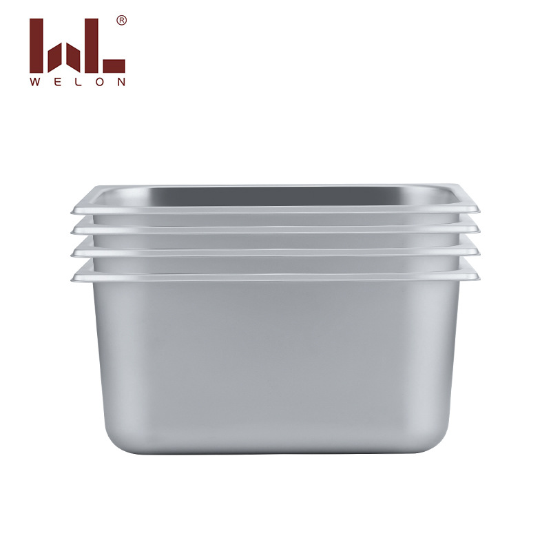 Commercial Stainless Steel Roll Edge Serving Basin Hotel School Canteen Serving Plate Buffet Serving Basin With Lid details Picture
