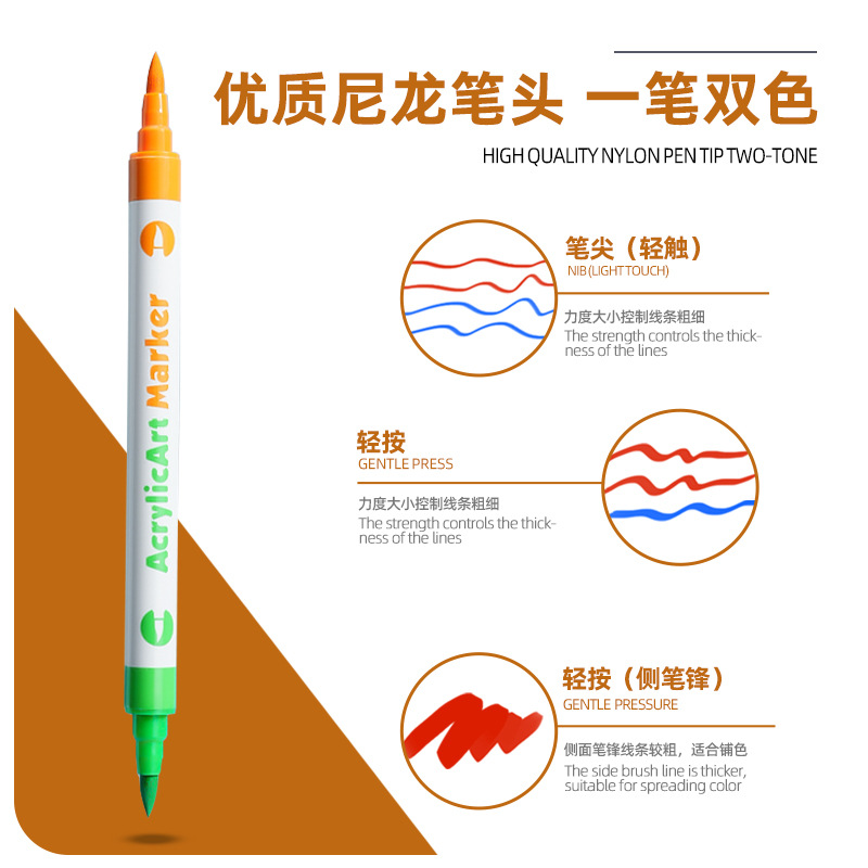 Customized double-headed acrylic markers from the manufacturer, colored pens for primary school students' art drawing, DIY acrylic pens for children, cross-border details Picture