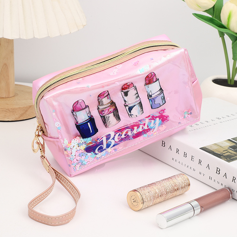 Factory wholesale of popular creative and fashionable gradient color large-capacity cosmetic storage bags, portable hand-held toiletry bags for women Application Scenario