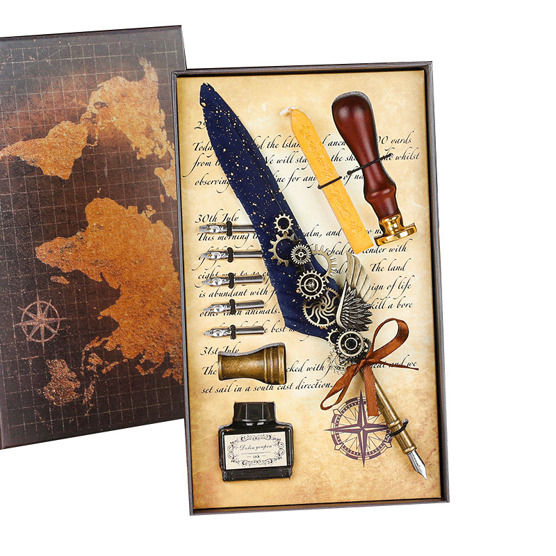 Retro-style gold-splashed quills, European and British dip pen gift box, business dip pen, lacquer and seal gift box set Item Picture
