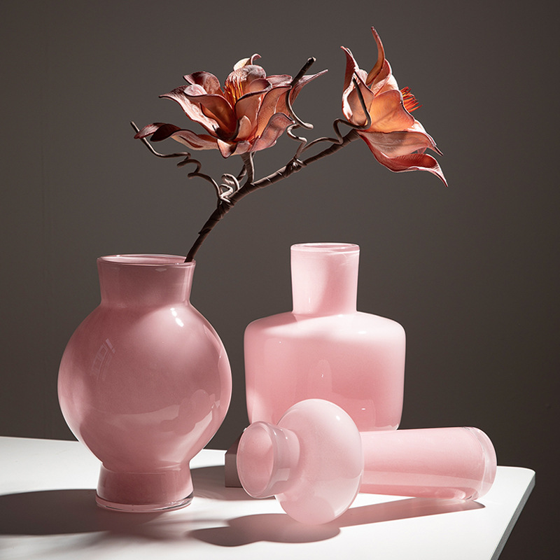Light luxury porcelain powder glass vase, vintage pink cloud tower glass vase, popular living room dining table flower arrangement and home decoration details Picture