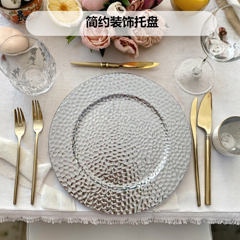 复古圆盘压纹牛排盘子咖啡厅浅盘小吃盘露营餐具烧charge plate详情2