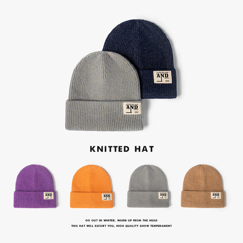 Korean Version Of Fashion Knitted Hat For Women Cross-Border Warm Thick Letter Stick Cloth Autumn And Winter Hat Outdoor Beanie Beanie For Men