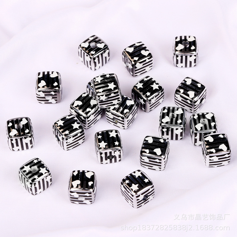 Acrylic metal style striped square beaded ins perforated bracelet, mobile phone chain, diy handmade jewelry, loose beaded accessories