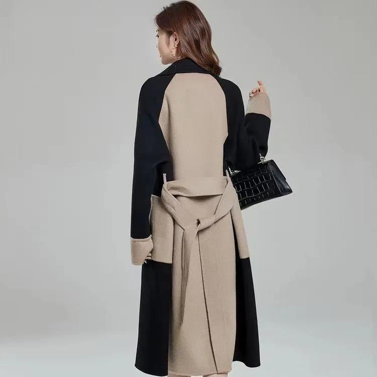 Women's long woolen coat 2023 Winter new style, with a sense of elegance and sophistication, contrasting colors, and a Hepburn style woolen overcoat for women Application Scenario