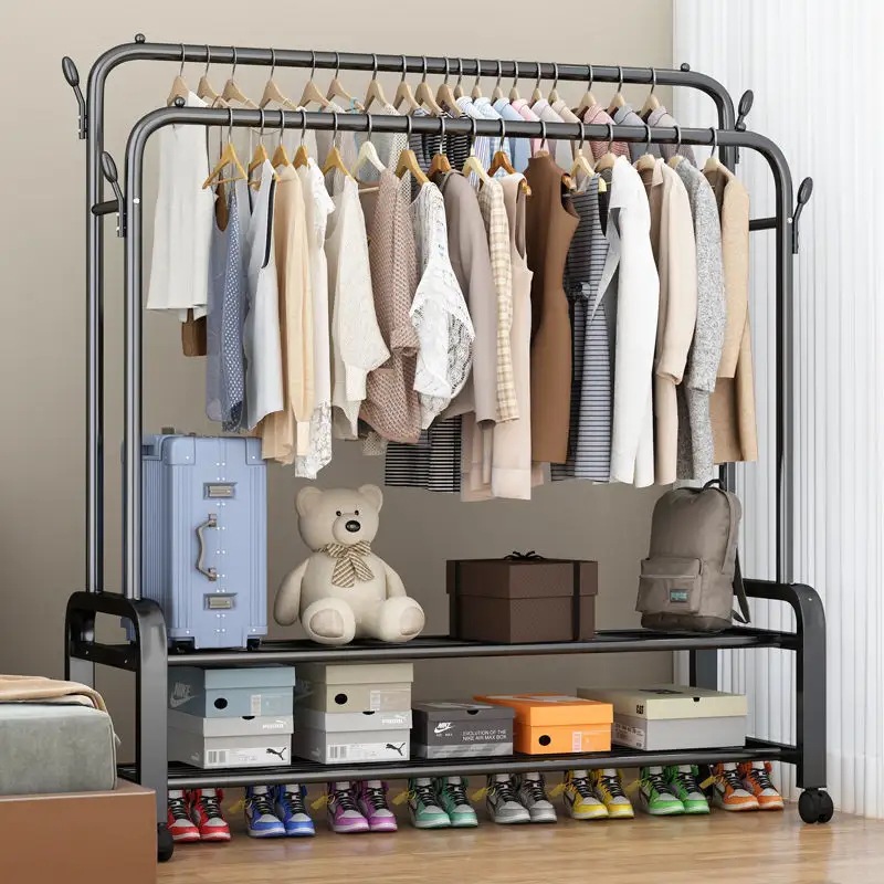 Clothes drying rack floor hanging rack folding dormitory with indoor bedroom students drying clothes rack home cool clothes pole shelf full figure