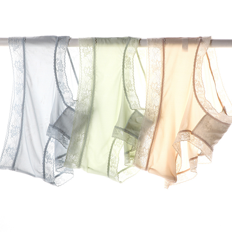 Women's ice silk mask underpants with lace edges, light, seamless, breathable mesh fabric, quick drying without feeling, pure cotton crotch triangle pants Item Picture