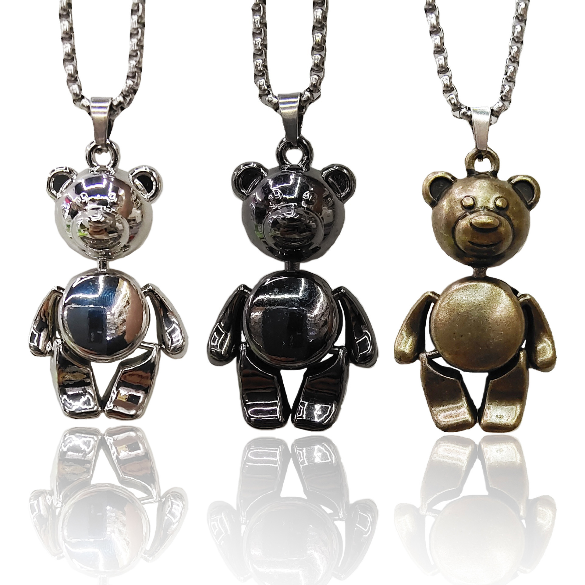 Net Red Men's Necklace Cute Pot-Bellowed Bear Necklace Sweater Chain Alloy Hip Hop Stainless Steel Necklace Wholesale