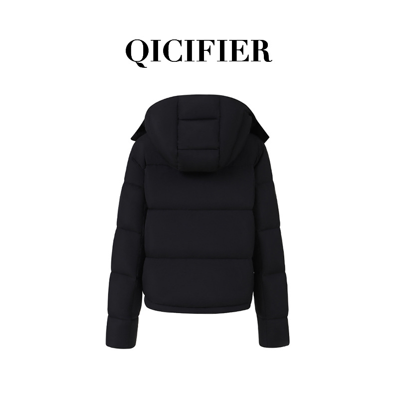 Qcfe New Winter 90 White Duck Down Sports Hooded Down Jacket Women's Fashion Warm Sports Long Sleeve Short Top details Picture