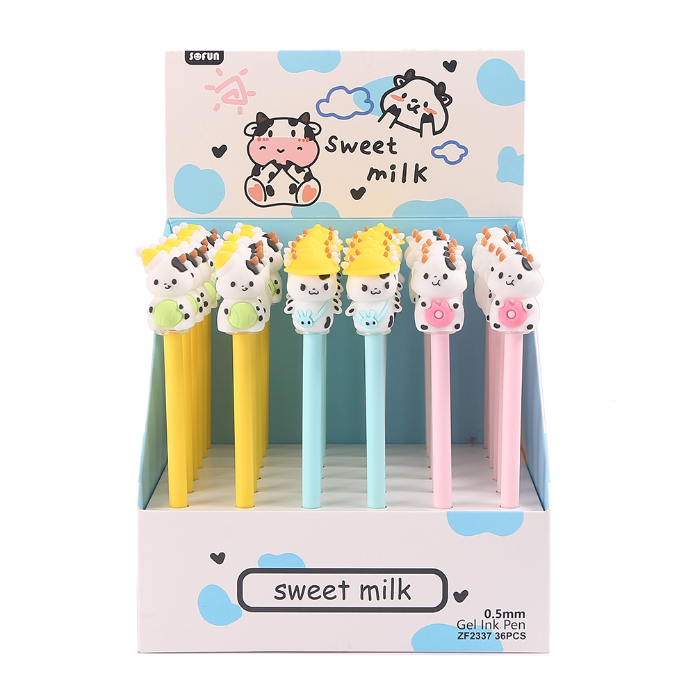 Zhongfan Stationery's creative cartoon high-appearation-level cow pattern gel pens and girlish student gel pens are now available for wholesale Item Picture