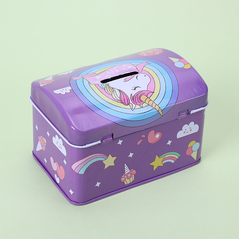 DME056 Unicorn Cartoon Lockable tinplate Piggy Bank, Kuromi Book Safe, Children's Piggy Bank Gift Application Scenario