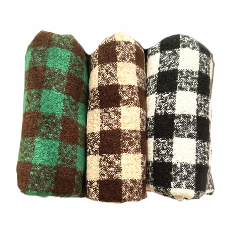 Korean Version Of The New Mohair Scarf Women Winter Warm Fashion Bib Checkerboard Short Beard Men's Scarf Foreign Trade Item Picture