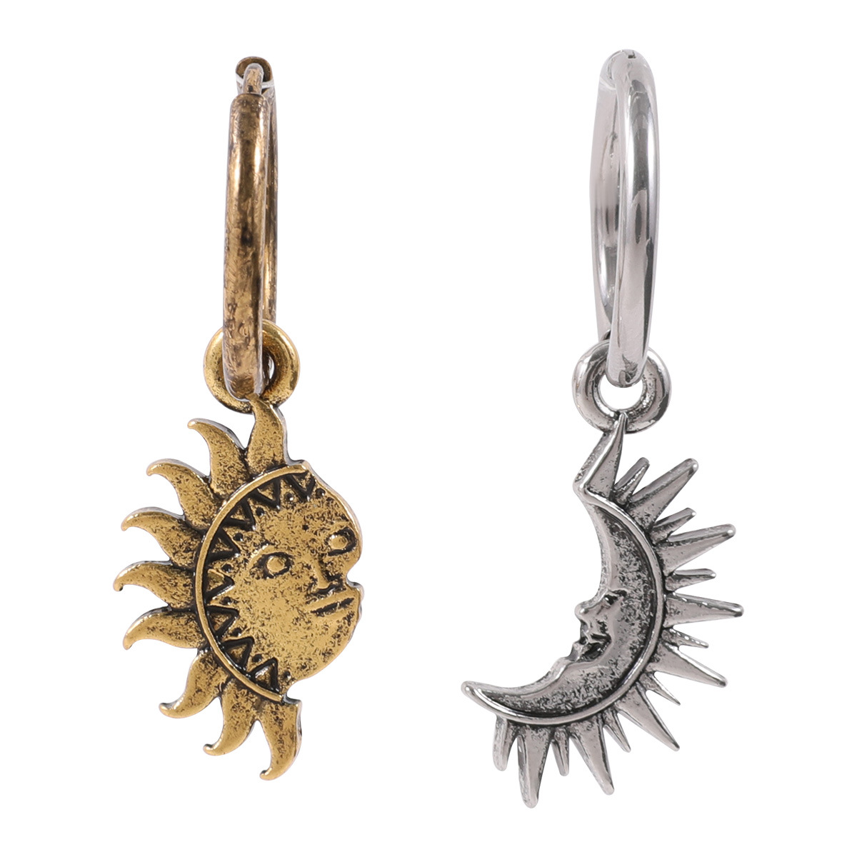 Men's earrings with asymmetrical sun and moon, couple ear rings, men's cross-border popular earrings from Europe and America are available