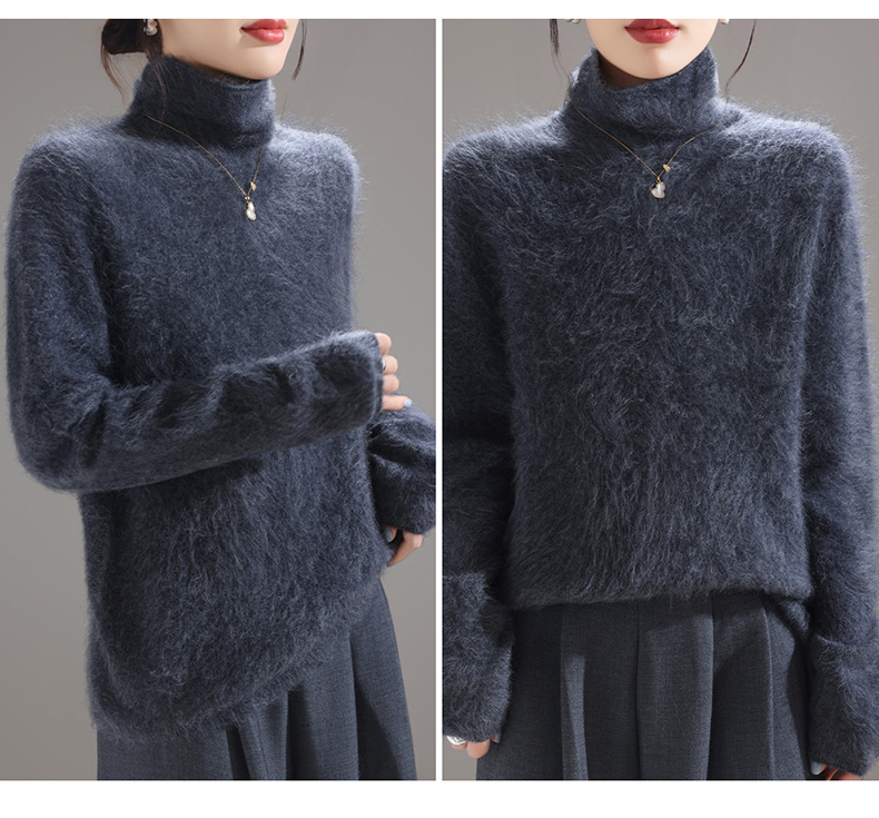 26 New Year's woolen sweater, women's high-neck fleece sweater, loose and laid-back style knitted base layer, top and base layer pic 77