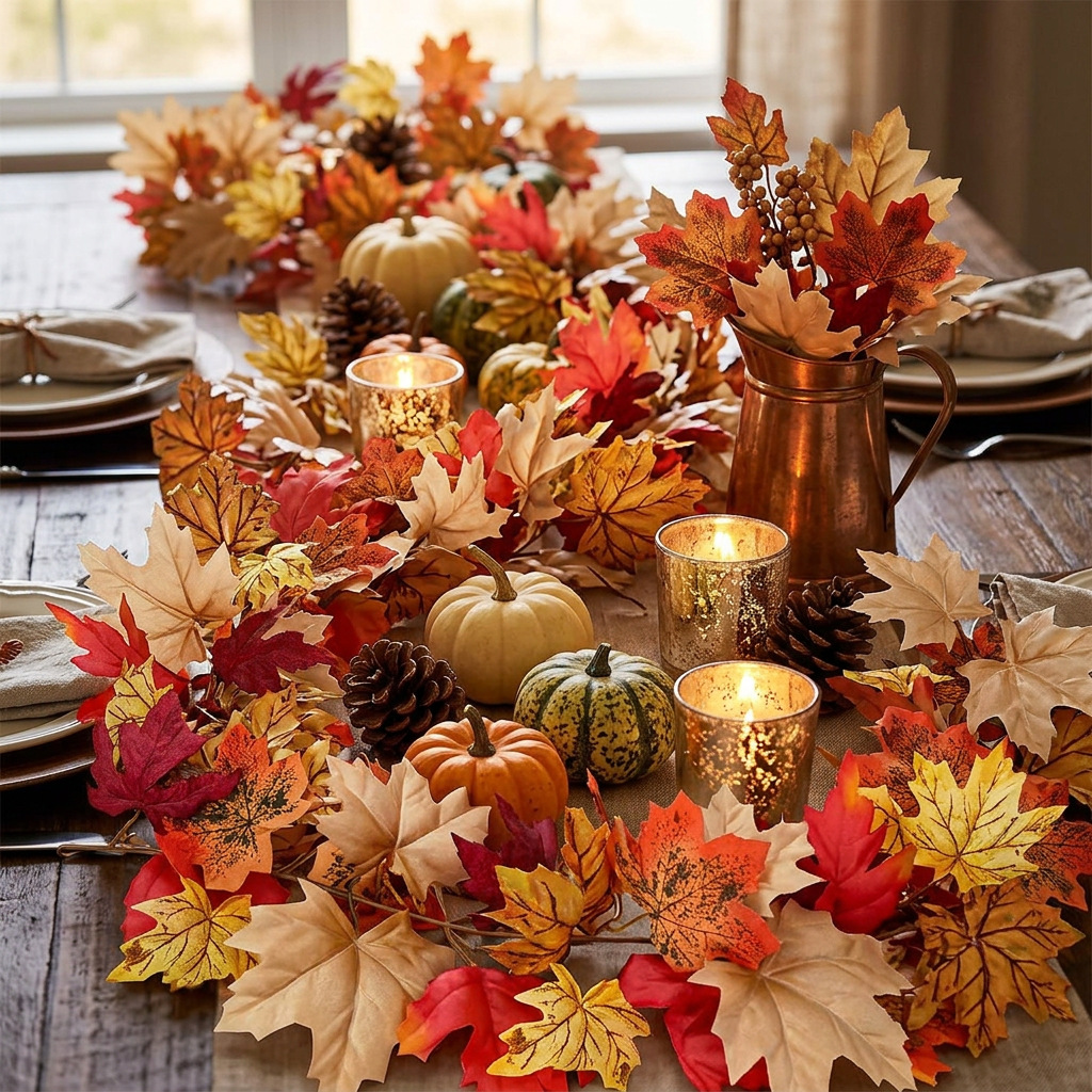 Autumn simulation maple leaf rattan, Thanksgiving Harvest Festival hanging decorations, photography sets, wall hangings, ceiling decorations, wholesale maple leaves pic 9