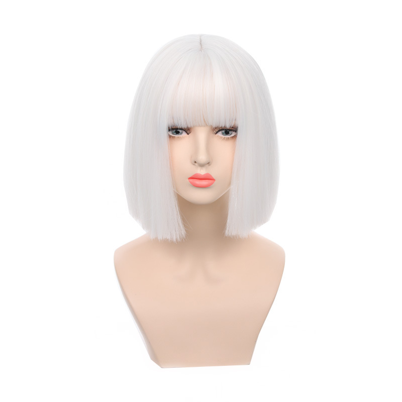 [aqua arashi] nueva peluca mujer corto cabello recto natural influencers JK puro blanco bobo cabeza completa de la fábrica venta directa Item Picture