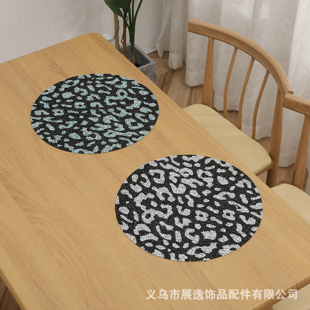 Amazon Cross-Border New Round Leopard Print Rhinestone Table Mat Restaurant Creative Style Table Mat Wedding Insulation Mat