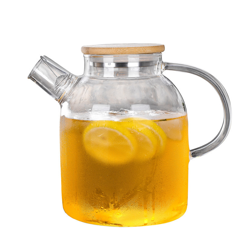 New Chinese-style cold water kettle with high appearance level, glass heat-resistant household boiling teapot, bamboo lid flower teapot, cold water kettle, straight hair Item Picture