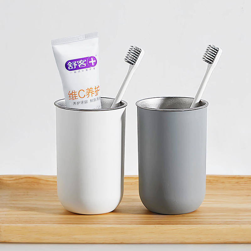 Wholesale stainless steel mouthwash cups and toothbrush cups, Japanese simple brushing cups, student and children's toothpicks, double-layer washbasin cups details Picture