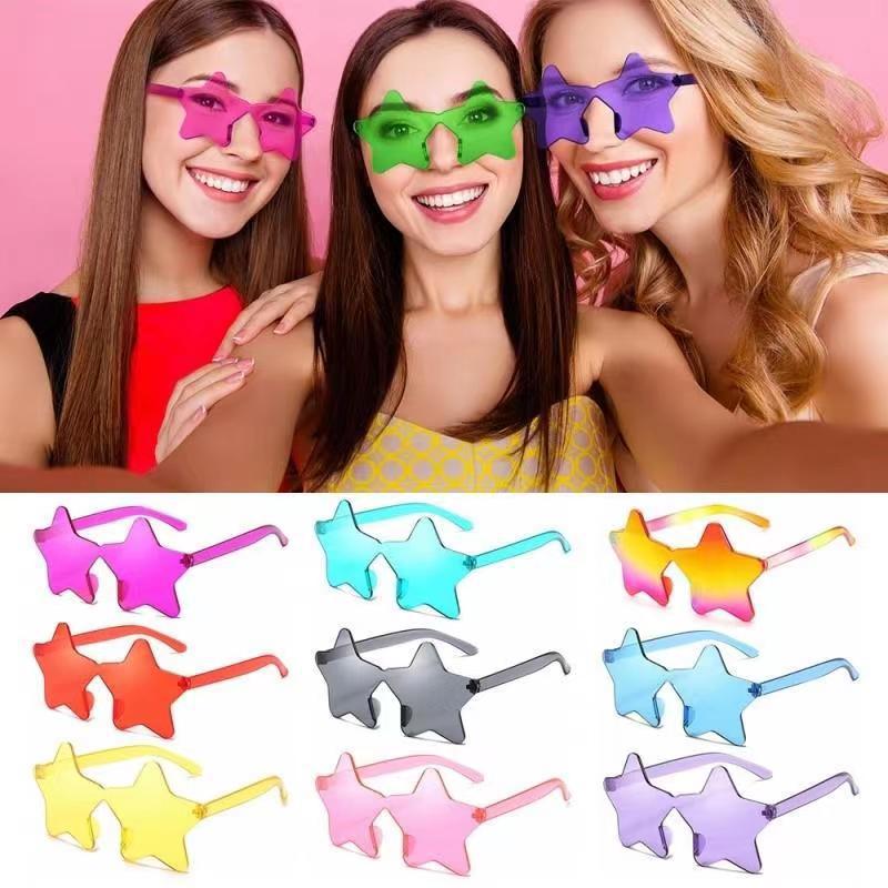 New personalized candy-colored frameless star sunglasses, funny five-pointed star one-piece sunglasses for parties and gatherings