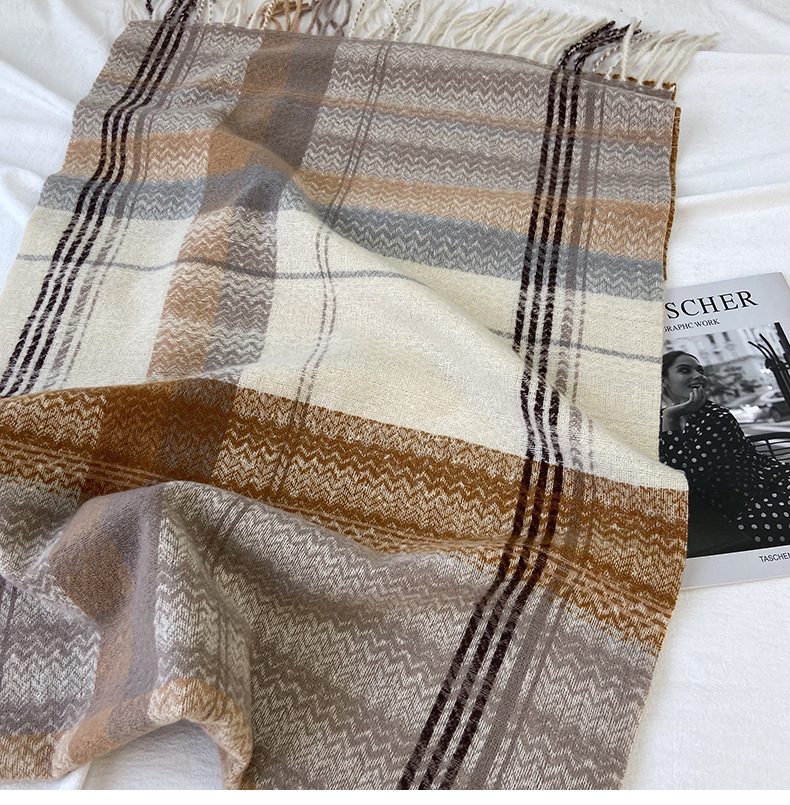 围巾女秋冬季跨境高级感仿羊绒格子流苏披肩学生加厚保暖围脖批发详情13