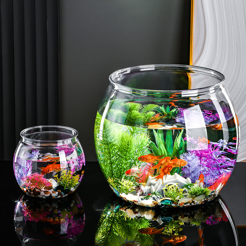 Plastic transparent goldfish tank, guest table, transparent small fish tank, round and unbreakable, office ornamental tank, turtle tank