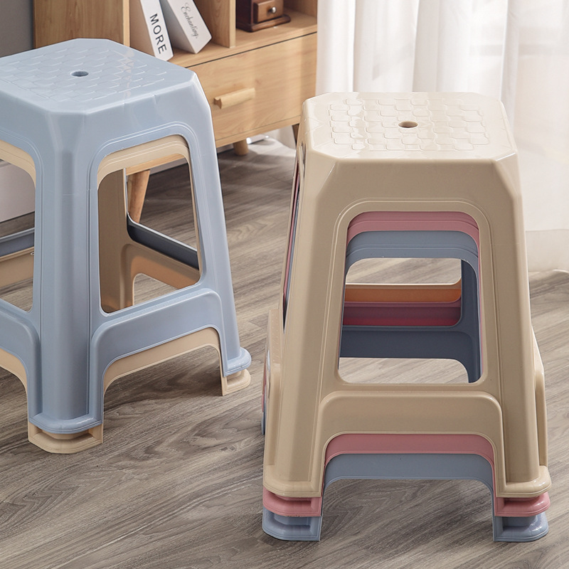 Plastic stools, thickened Nordic high stools for home use, small square stools for adults, plastic chairs for food stalls, anti-slip stools wholesale