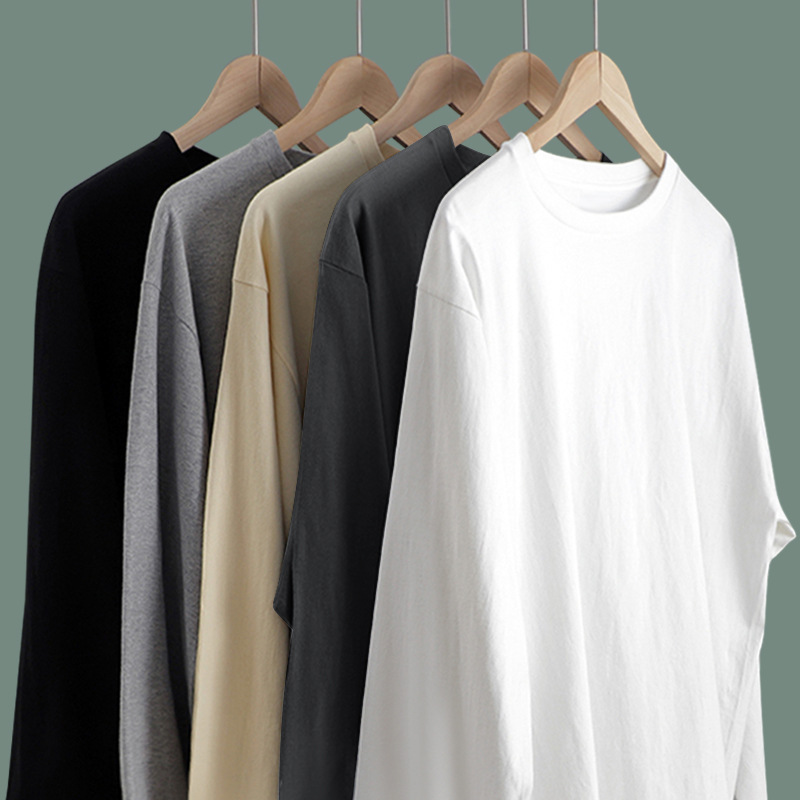 Solid color basic style: 2022 Autumn new collection, pure cotton soft and skin-friendly base, pure cotton long-sleeved T-shirt, trendy top for men