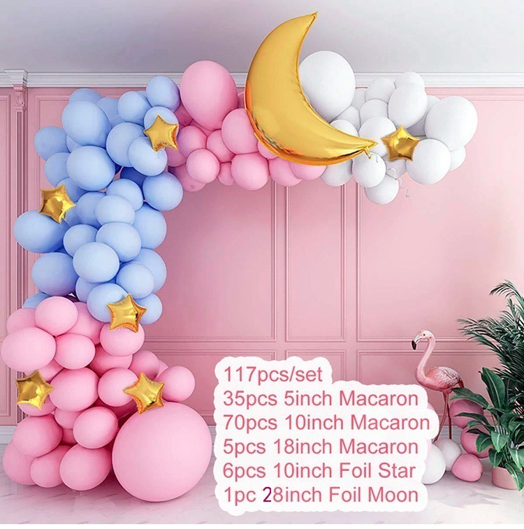 亚马逊跨境 马卡粉蓝气球链套装生日派对用品 大月亮气氛布置用品详情图3