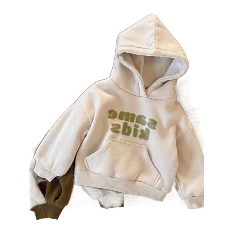 In 2025, boys' thickened and fleece hooded sweatshirt for autumn and winter, girls' baby stylish Korean-style warm top for children Item Picture