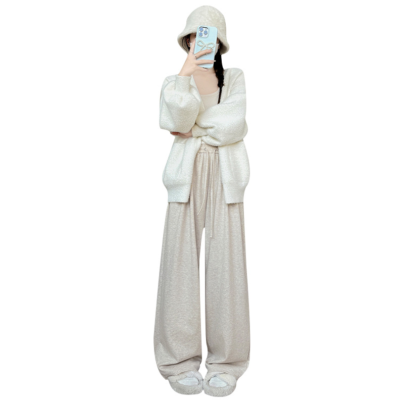 Herd-patterned fleece wide-leg pants for women, high-end style pants for women, new slimming narrow straight-leg pants, laid-back casual pants Item Picture