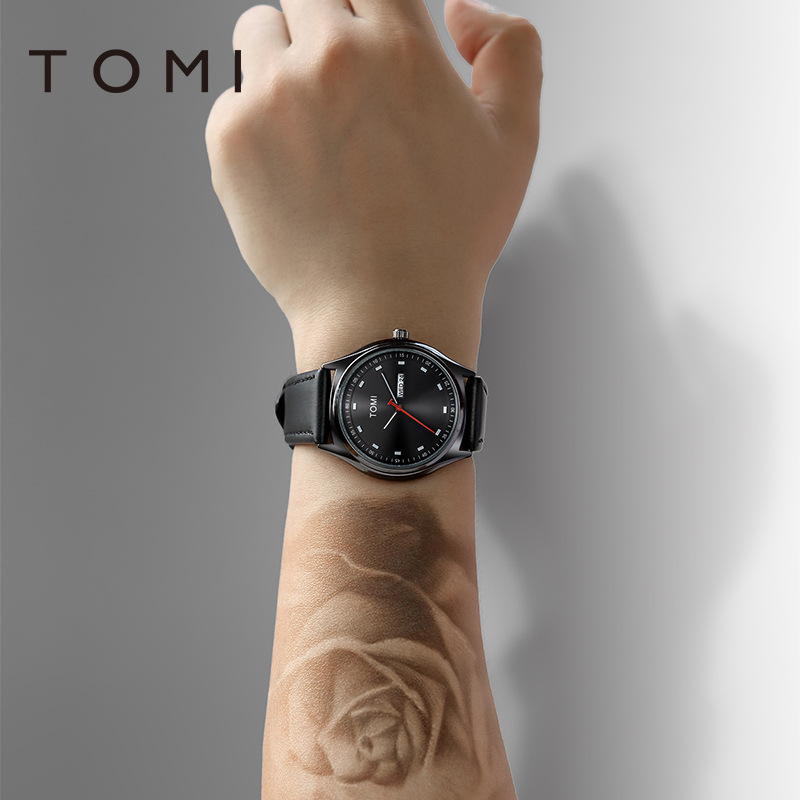 【 Factory Direct Supply 】TOMI Temi Fashionable and Simple Double Calendar Leather Strap Watch Korean version casual fashion couple Watch for men and women Application Scenario