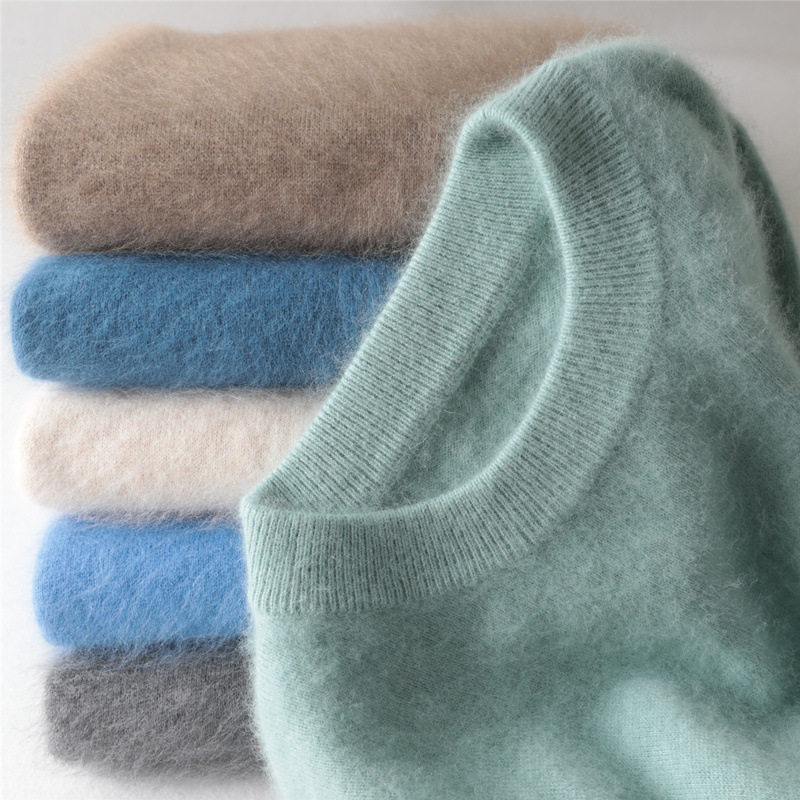 Men's round-neck pullover cashmere sweater, thickened mink wool sweater, loose cashmere sweater for autumn and winter, large-sized base layer mink wool knitted sweater