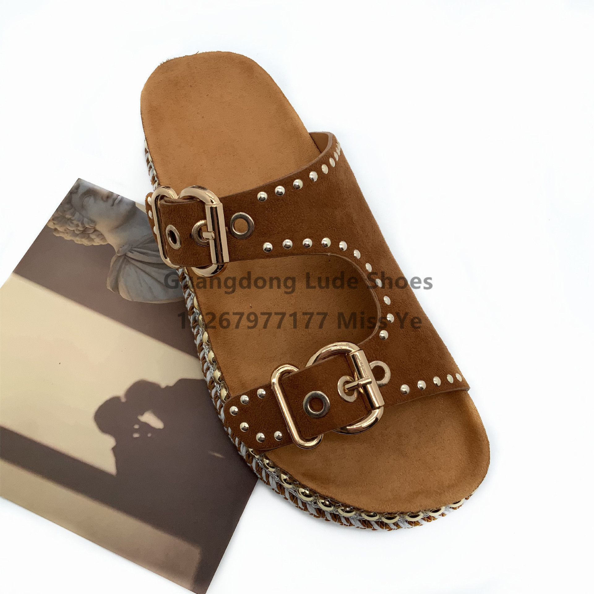 2022 New Thick Soled Slippers Riveted Double Buckle Foreign Trade Craft Shoes Guangzhou Women's Shoes Casual Slippers Women details Picture